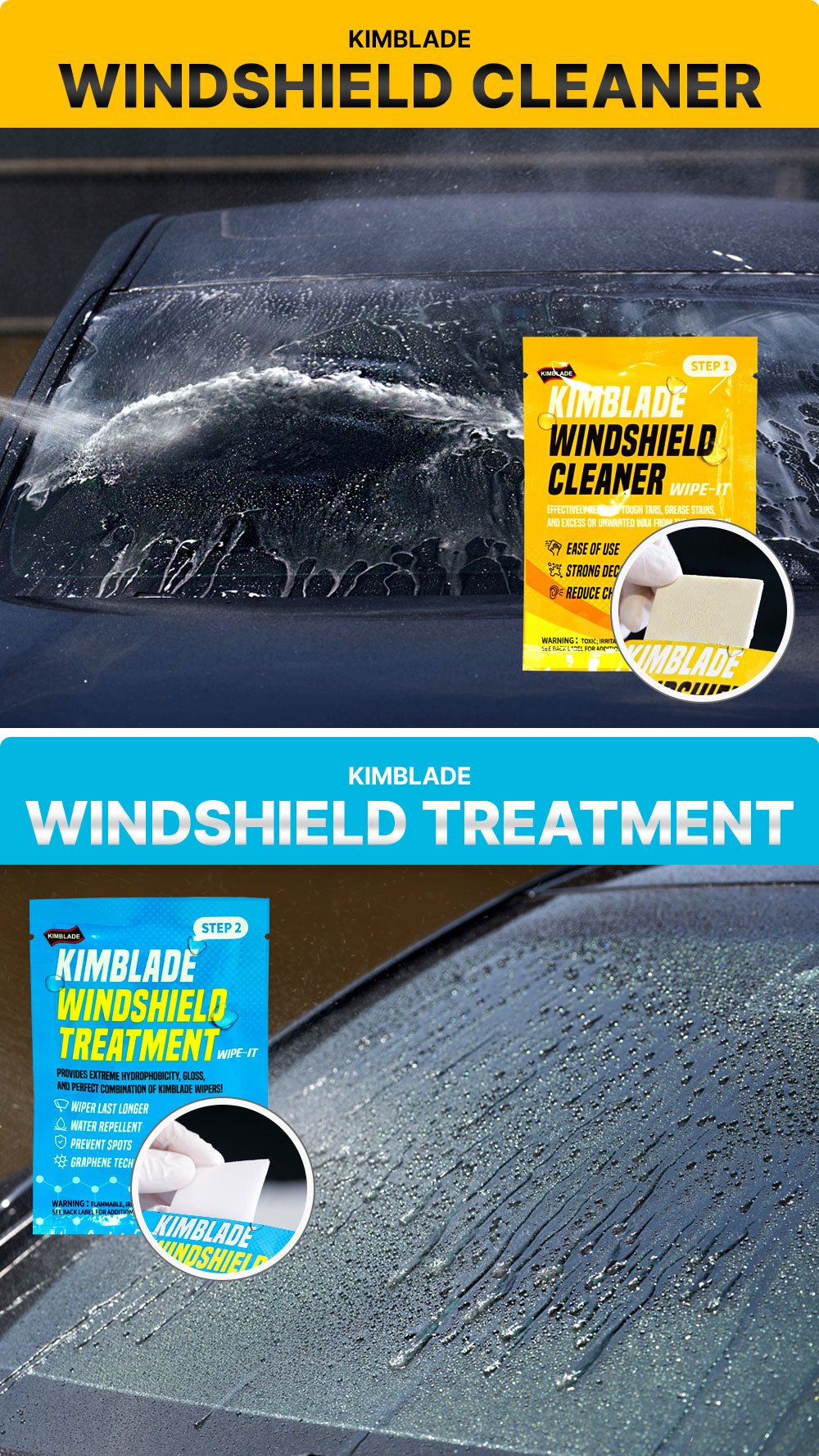 Kimblade windshield cleaner and treatment kit for optimal wiper performance