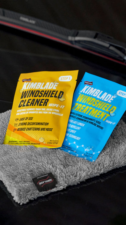 Kimblade Windshield Cleaner and Treatment kit with cloth enhancing wiper performance