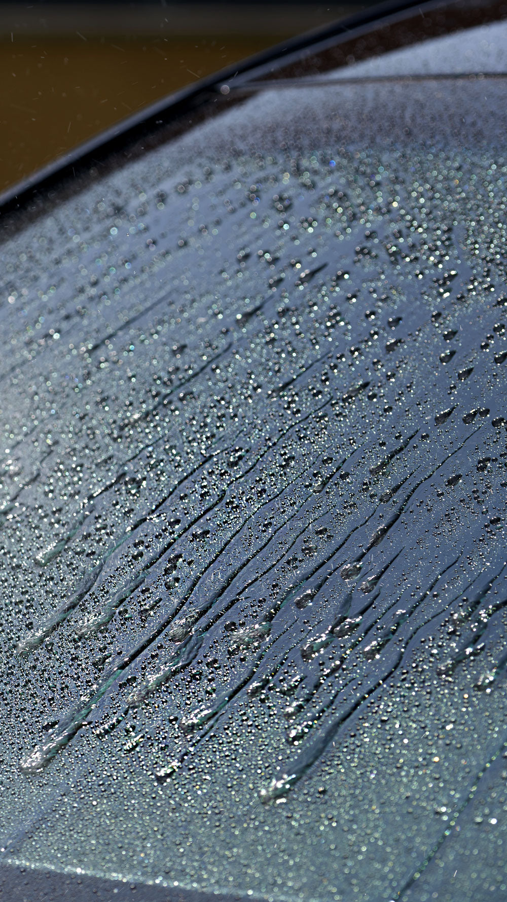 Windshield with water-repellent coating applied using Kimblade cleaning kit