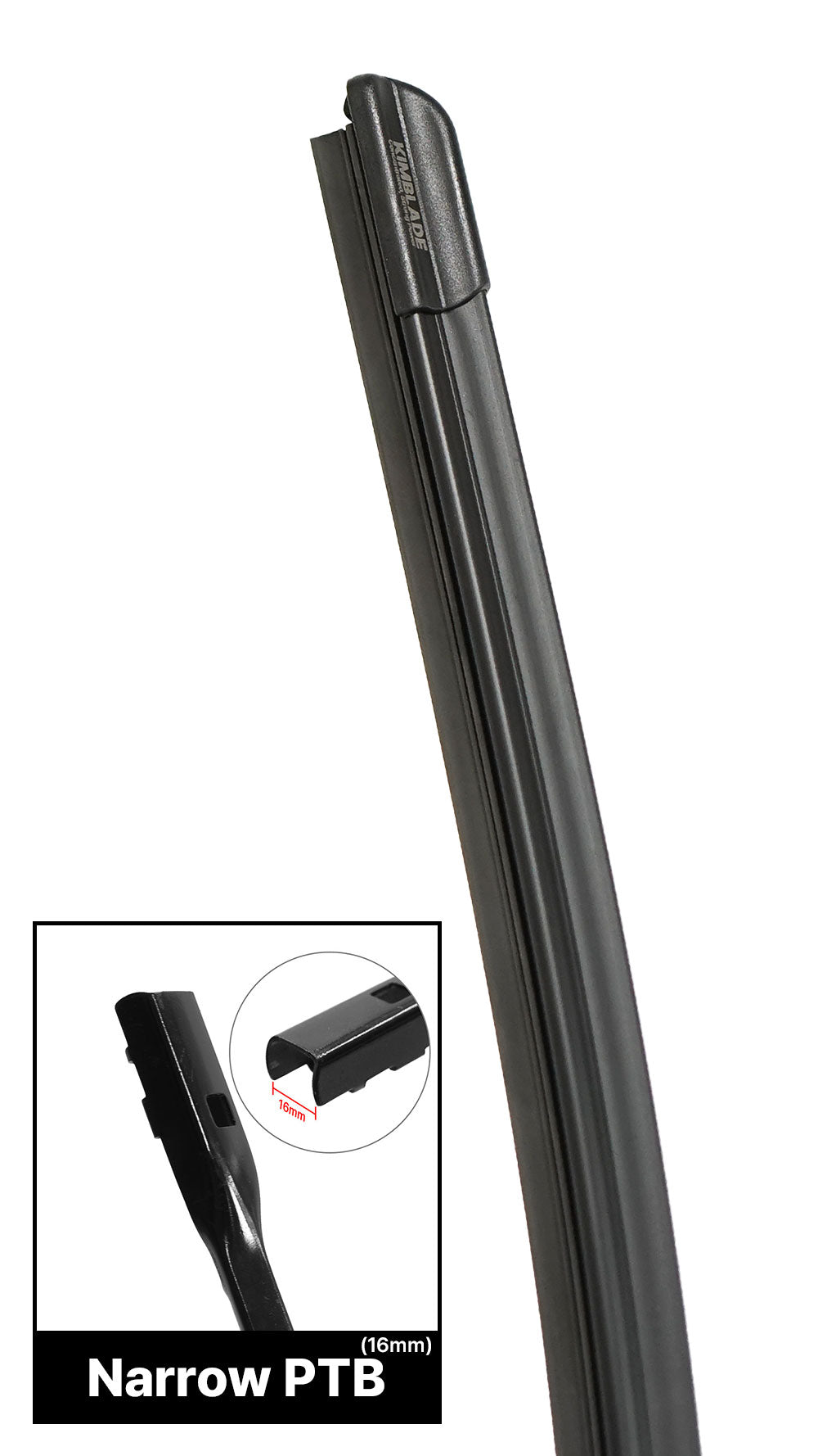 Kimblade SlimFit wiper for Narrow PTB arms ensures secure fit and superior wiping for clear visibility in heavy rain Check compatibility with Wiper Finder