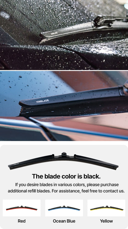 Kimblade wipers are black Upgrade with refill blades in red ocean blue or yellow Contact us for assistance