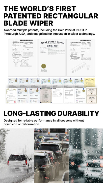 Kimblade patented rectangular wipers deliver reliable performance in all seasons without corrosion or deformation recognized globally for innovative technology