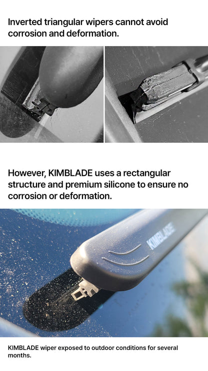 Kimblade rectangular wipers resist corrosion and deformation with premium silicone ensuring durability even under prolonged outdoor conditions