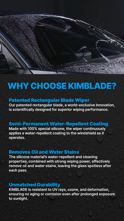 Kimblade offers patented rectangular wipers with superior wiping performance water repellency oil stain removal and durability against UV rays and deformation